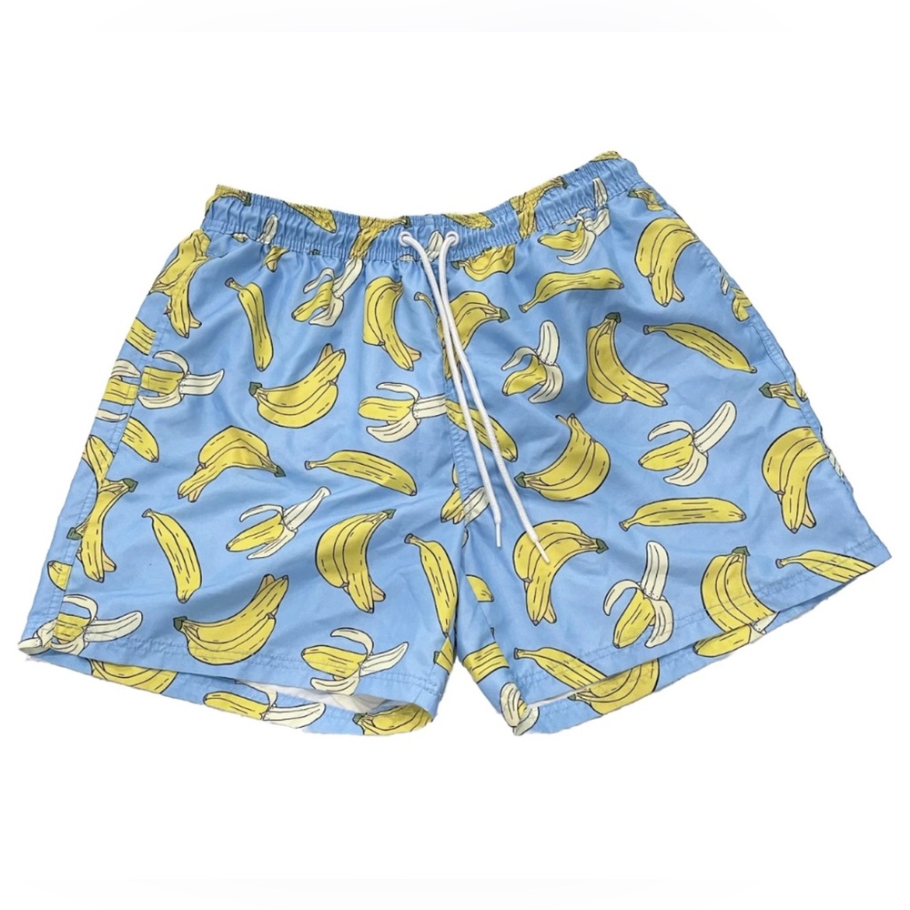 Tesla Banana Print Swim Trunks Men’s XL Blue Yellow Board Shorts Mesh Lined